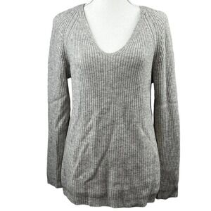 Allaway 100% Cashmere Gray V Neck Sweater Size M Shaker Knit
